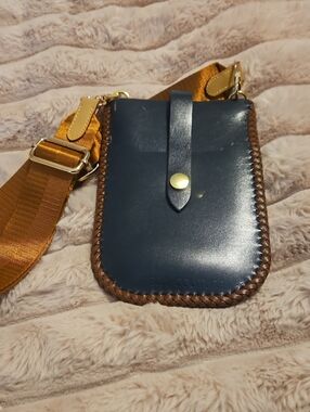 Pelli Couture Navy Leather Phone Crossbody Bag Handcrafted Adjustable Strap